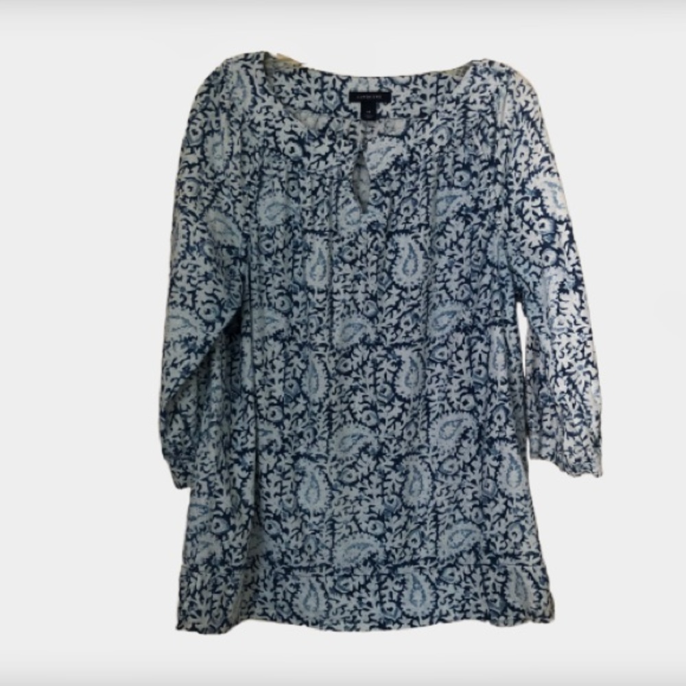 Land’s End Paisley Keyhole Blouse 3/4 sleeves 14